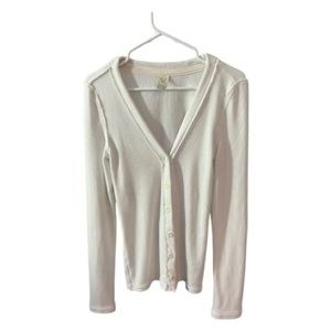 Free People White Lightweight Long Sleeve Button Up